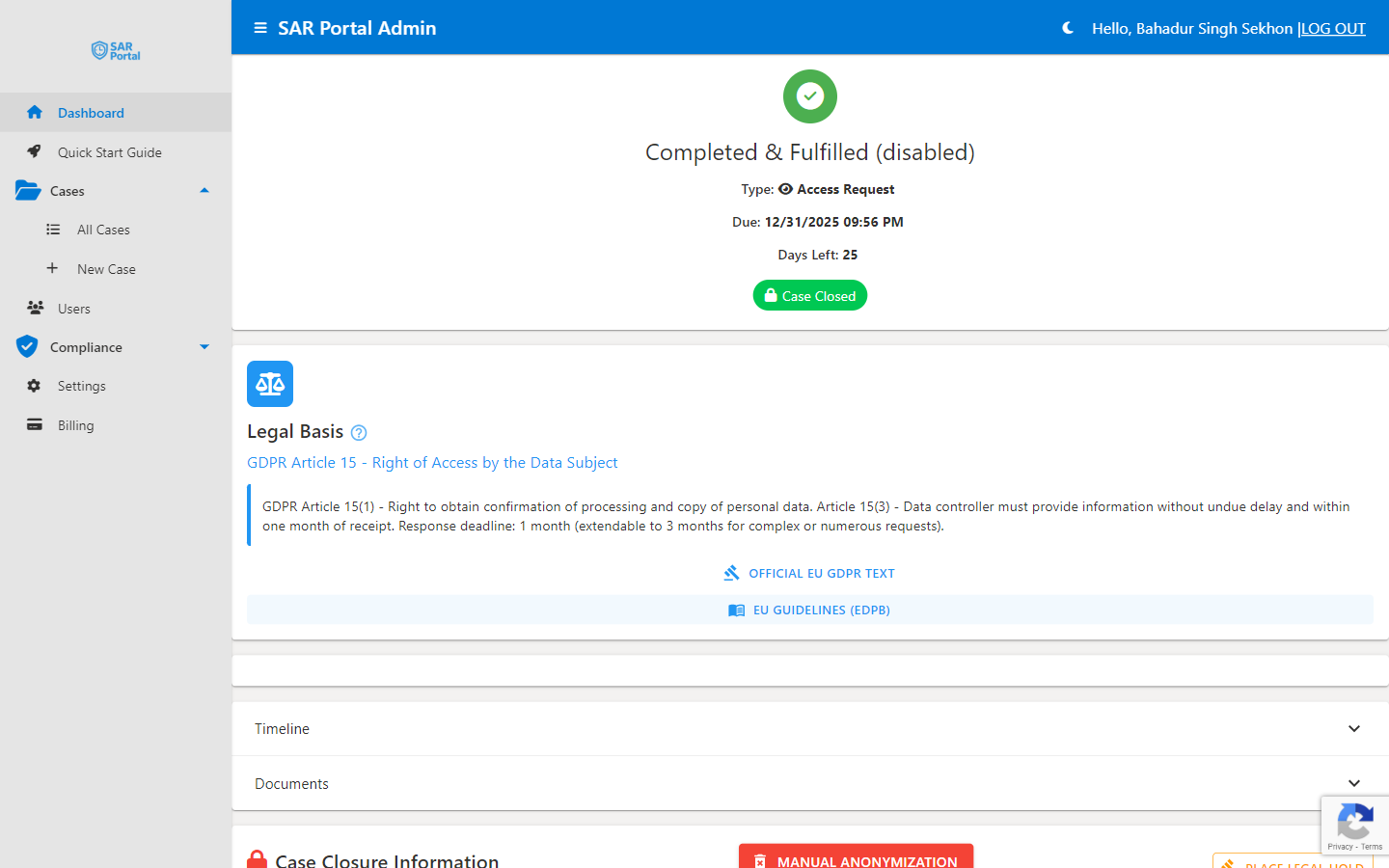 Case Actions and Timeline