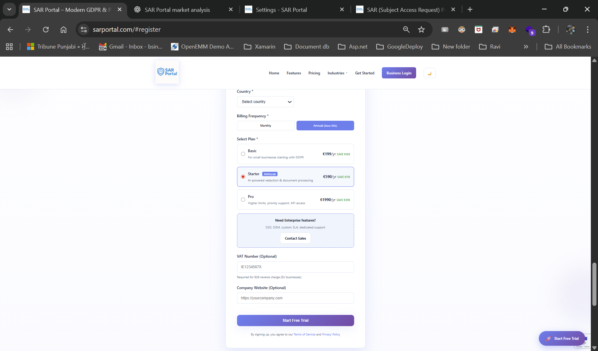 SAR Portal Registration Form